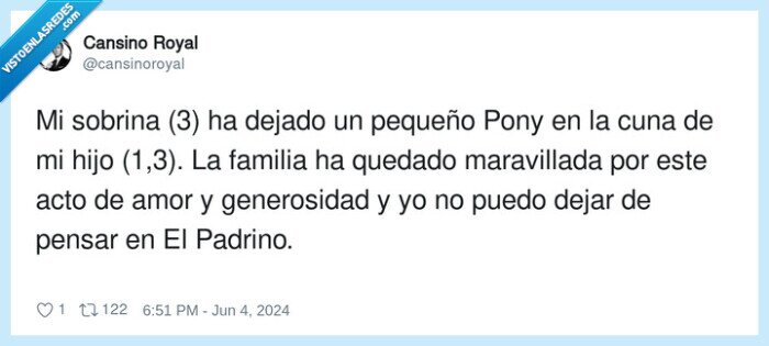 maravillada,generosidad,familia,pony,cuna,amenaza,sobrina