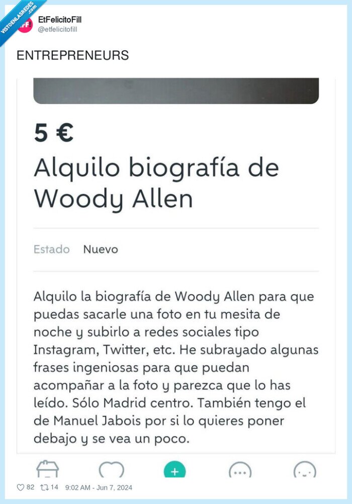 emprender,wallapop,postureo,libros,woody allen