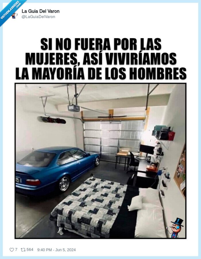 garaje,coche,colchon,vida,hombres