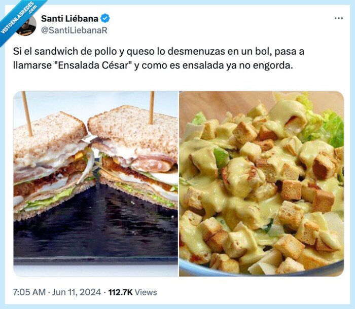 desmenuzar,sandwich,pollo,ensalada césar,engordar,dieta