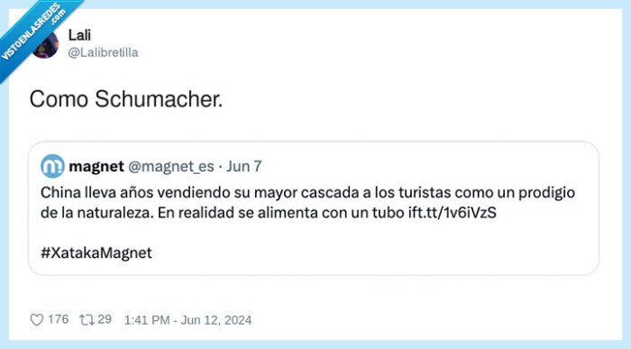 schumacher,alimentarse,tubo,cascada,china