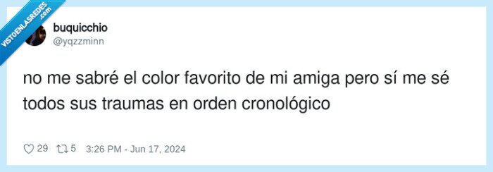 orden cronológico,favorito,traumas,amiga