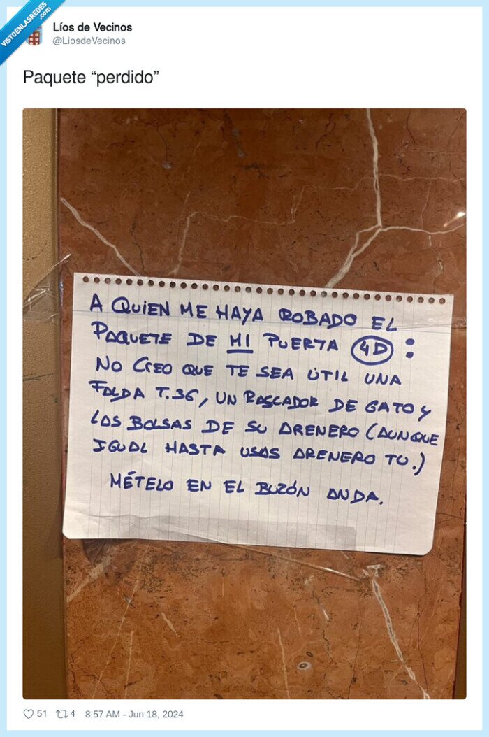 perdido,paquete,ladron,vecinos