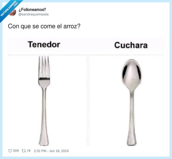comer,arroz,tenedor,cuchara