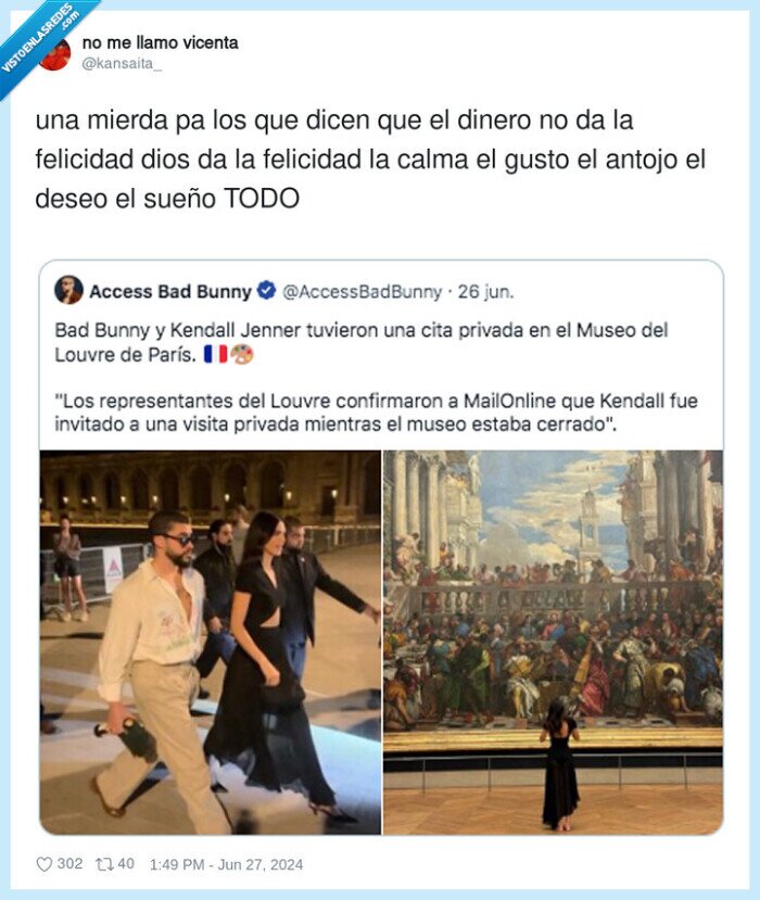 felicidad,dinero,mierda,antojo,sueño,louvre,bad bunny,kendall jenner