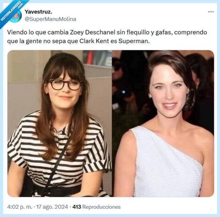 zoey deschanel,gafas,superman,flequillo