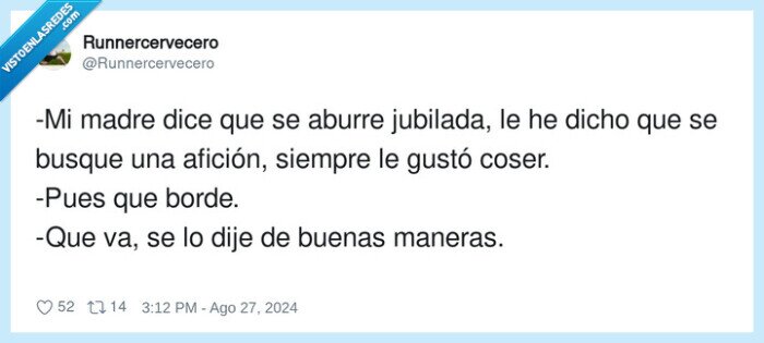 afición,jubilada,maneras,aburre,gustar