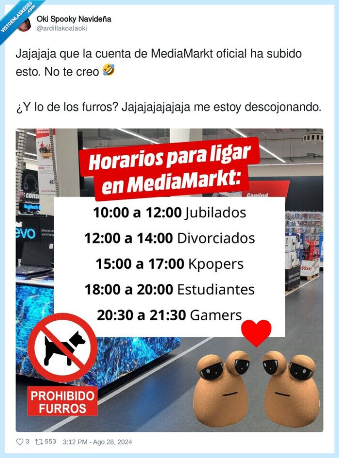 ligar,mercadona,viral,risas,horarios,furros,mediamarkt,cuenta oficial