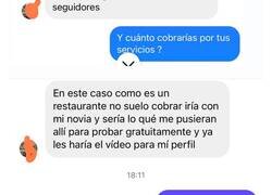 Enlace a BRUTAL, ojalá todos los restaurantes respondieran así a estos influencers de pacotilla que quieren comer gratis