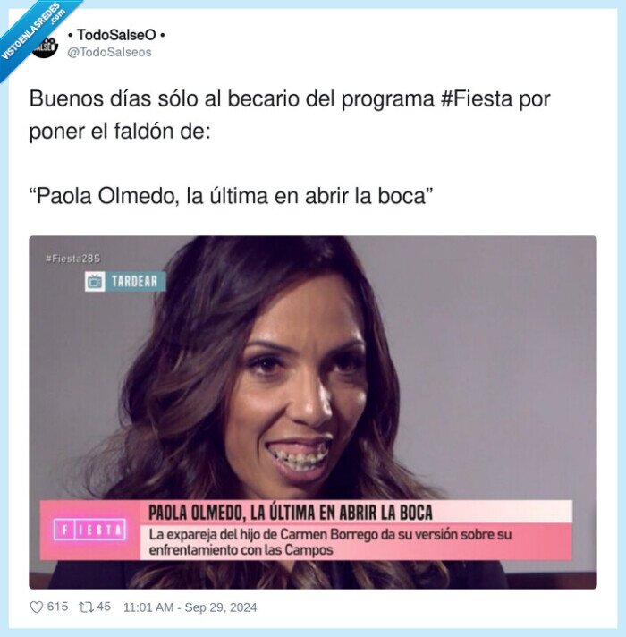 paola,programa,becario,fiesta,faldón,boca,dientes