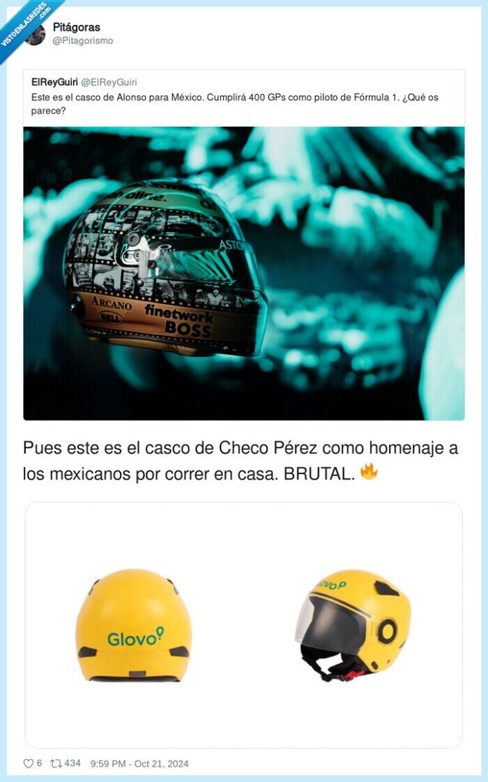 mexicanos,homenaje,checo pérez,glovo,brutal,casco