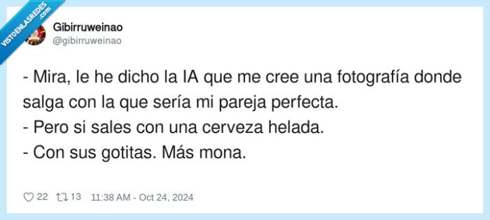 fotografía,ia,gotitas,cerveza,pareja ideal,helada