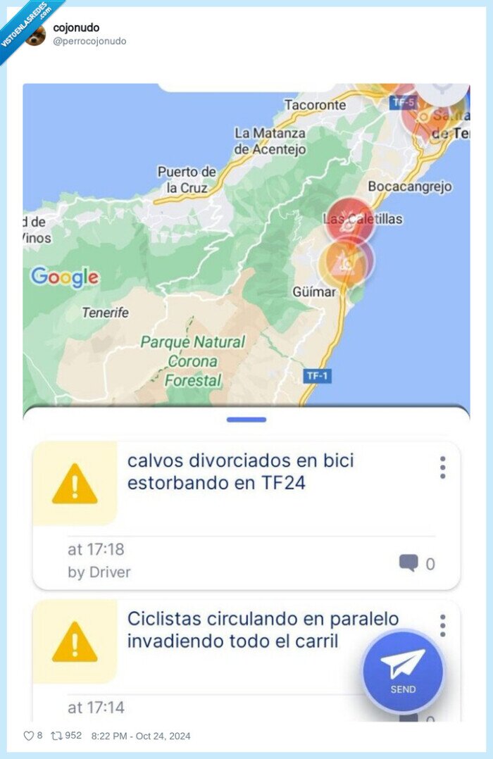 mapa,ciclistas,aviso