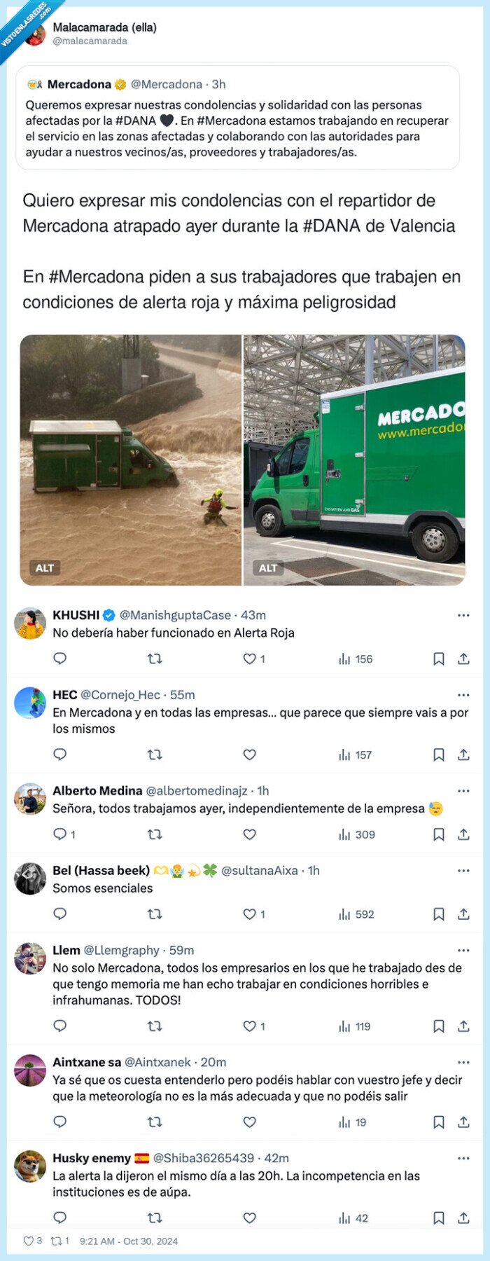 peligrosidad,condolencias,trabajadores,condiciones,repartidor,mercadona,dana