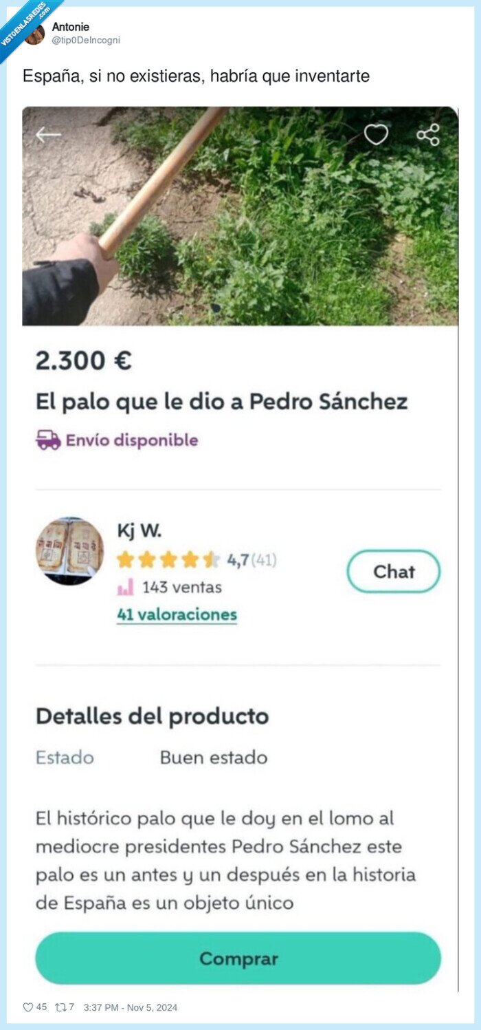 wallapop,venta,palo,pedro sanchez,dana,valencia