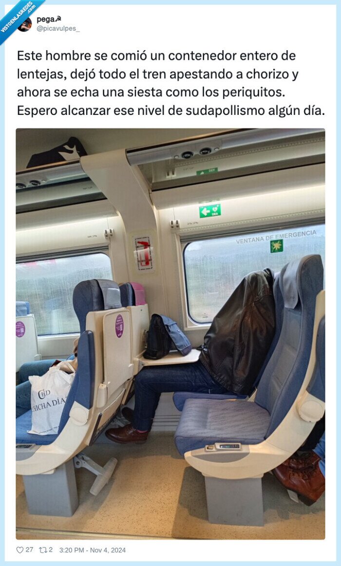 sudapolIismo,lentejas,apestando,chorizo,tren,dormir,siesta