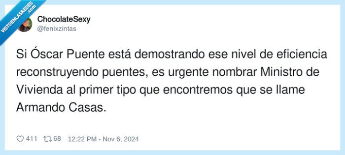 armando casas,oscar puente,ministro de vivienda,eficiencia,ministro,puentes