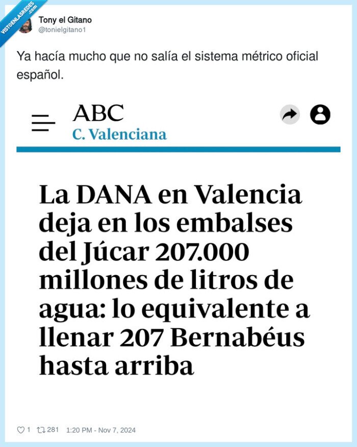 sistema métrico oficial español,dana,agua,medir