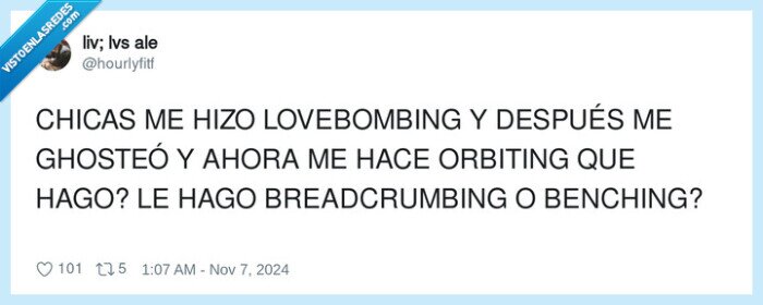 breadcrumbing,lovebombing,ghostear,orbiting,benching