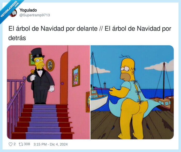 navidad,delante,detrás,árbol,homer simpson
