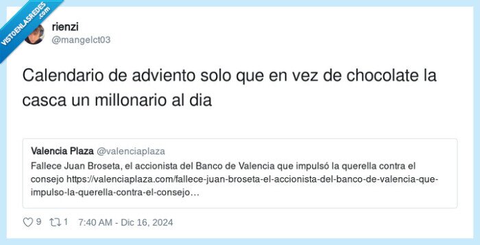 calendario,millonario,chocolate,adviento,cascar,muerte,dep,mango,ceo,mangione,juan broseta