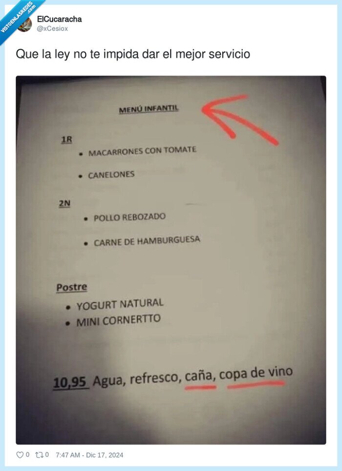 menu infantil,niños,copa de vino