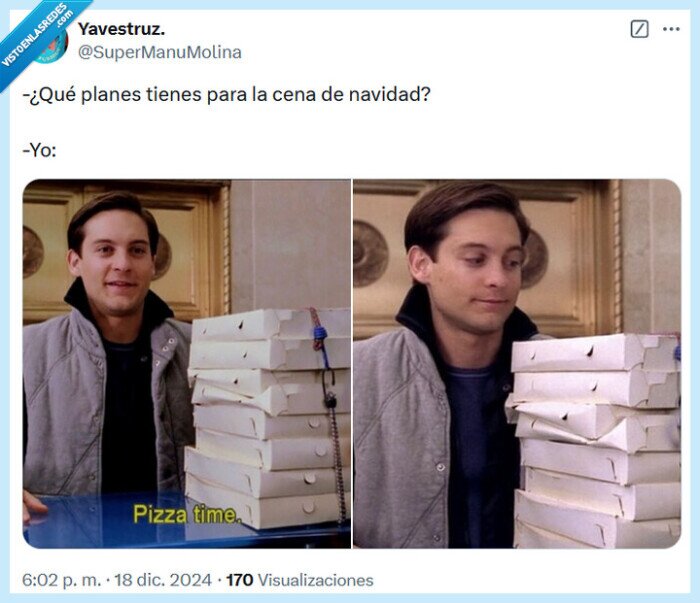 cena,navidad,spiderman,pizza