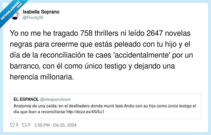 reconciliación,accidente,isak andic,thrillers,barranco,herencia