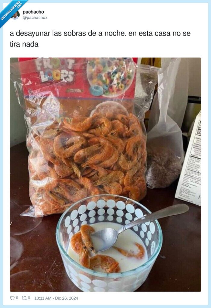 desayunar,sobras,noche,gambas,leche