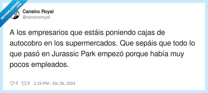 supermercados,empresarios,autocobro,empleados,jurassic park