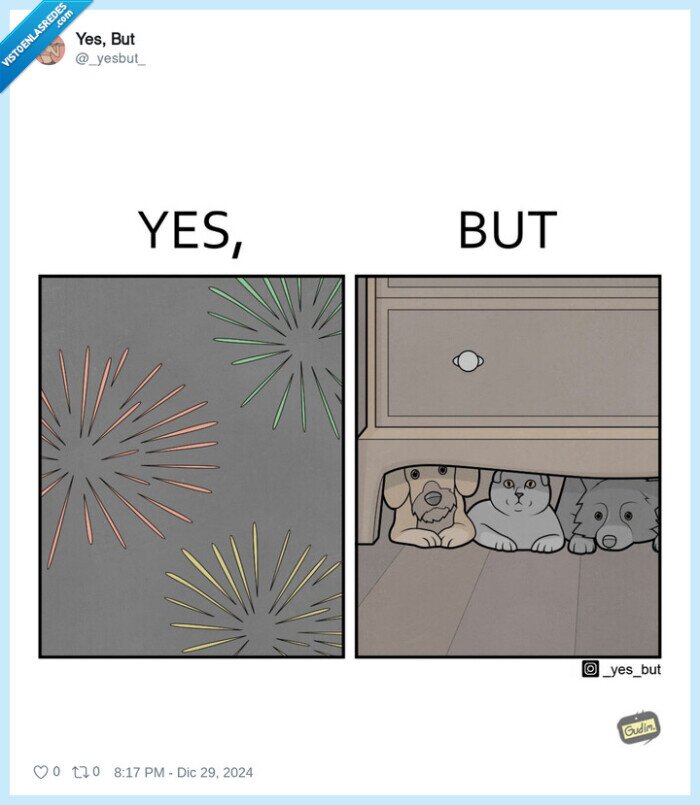 yes but,fin de año,miedo,fuegos artificiales