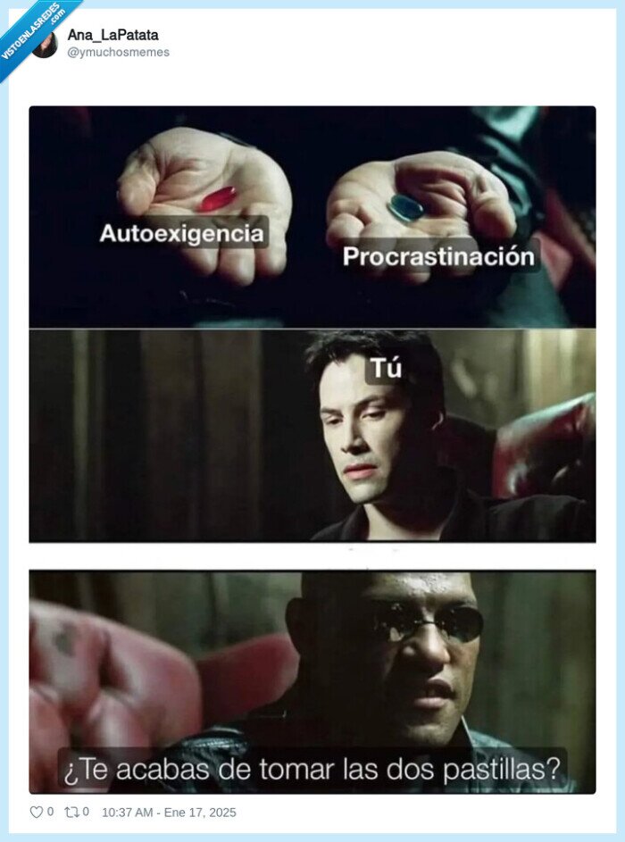 pastillas,matrix,autoexigencia,procrastinación