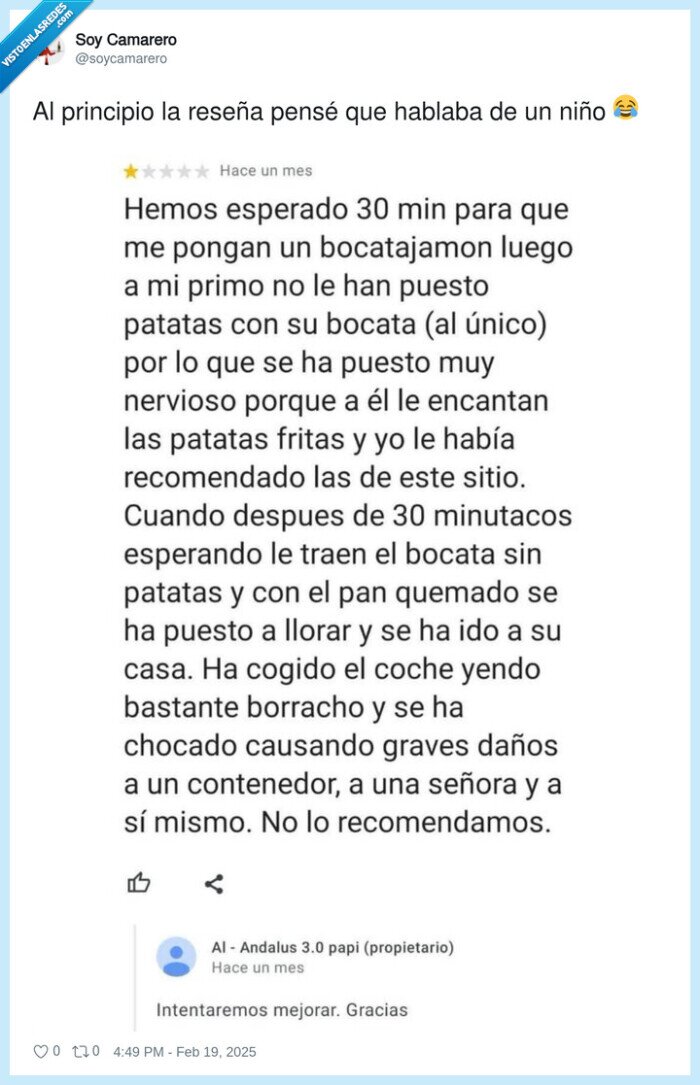 reseña,borracho,restaurante