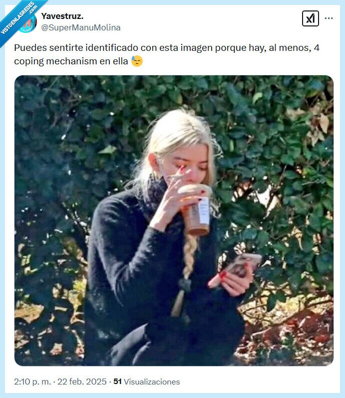 coping mechanism,fumar,café,móvil,teñirse