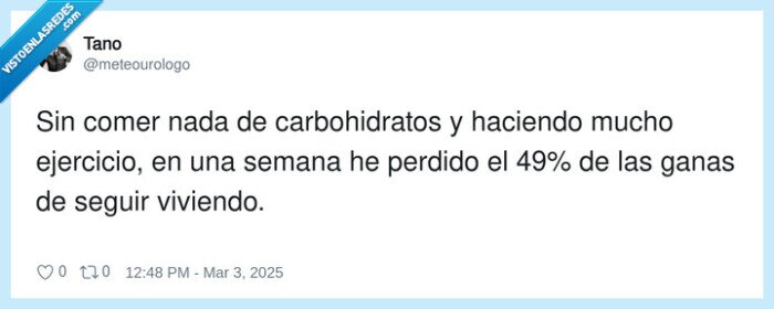carbohidratos,ejercicio,ganas de vivir,perdido,semana