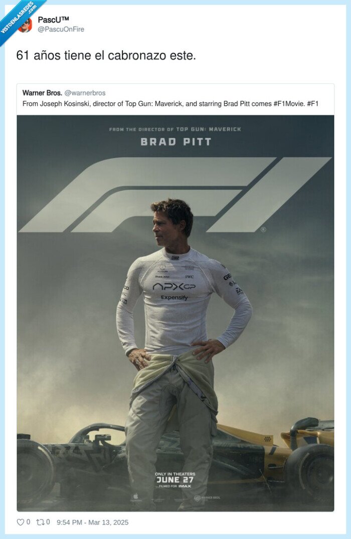 brad pitt,f1,pelicula,cuerpazo