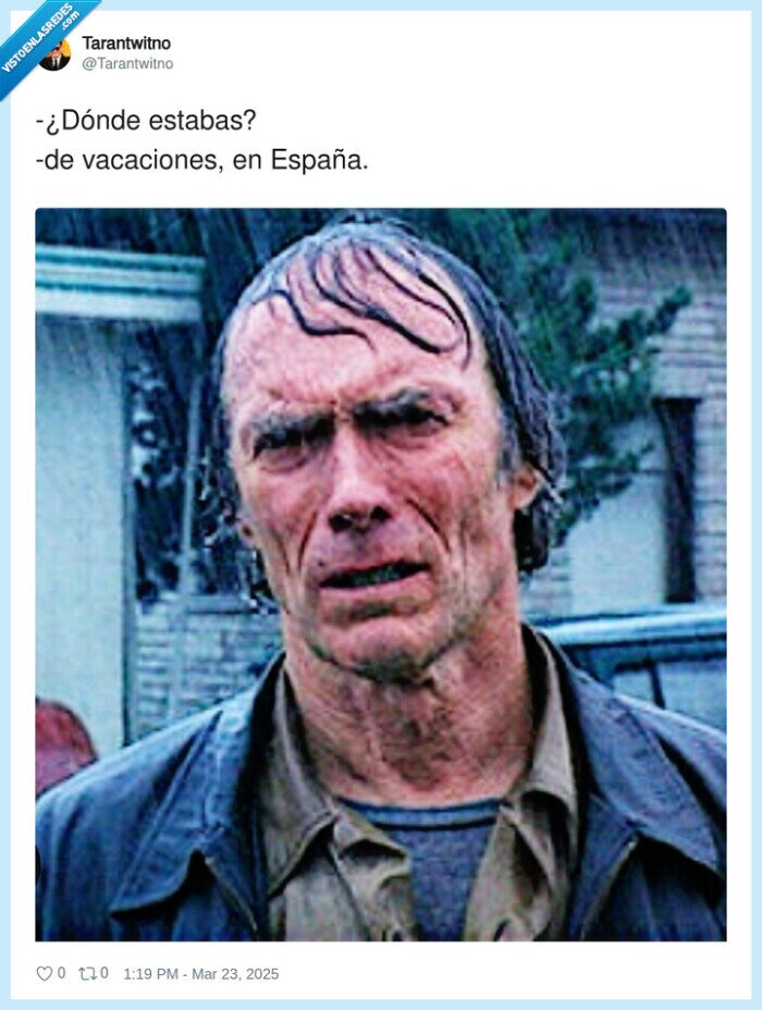 vacaciones,clint eastwood,mojado,lluvia,españa
