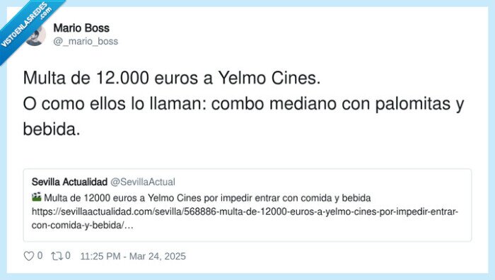 yelmo cines,multa,comida,externa