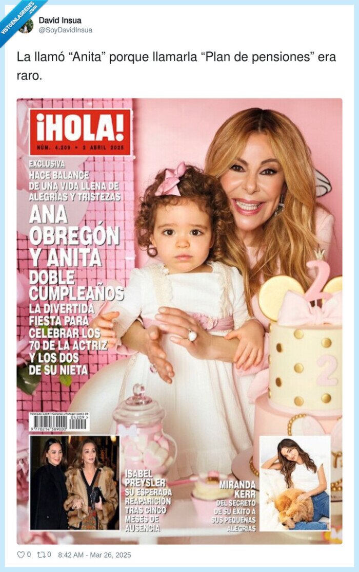 nieta,ana obregón,plan de pensiones,hola,titular