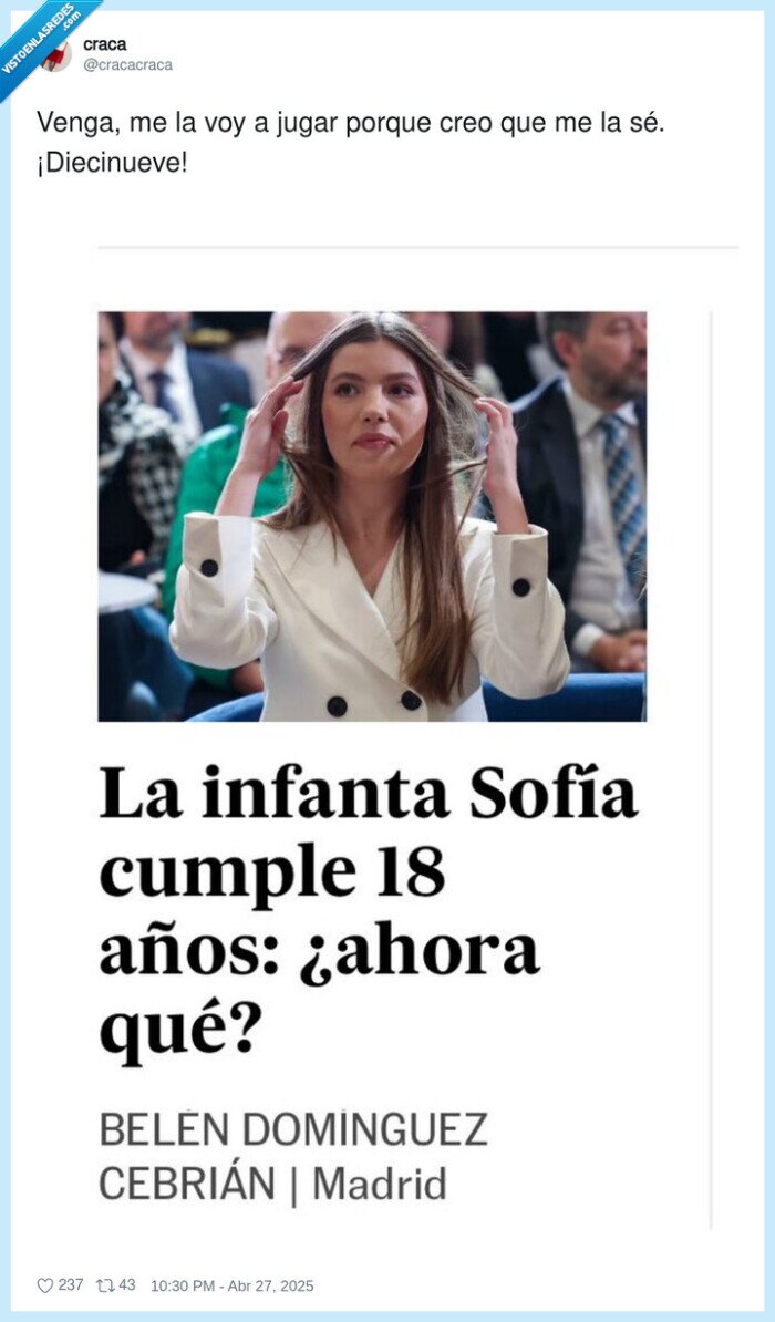 diecinueve,19,18,edad,infanta