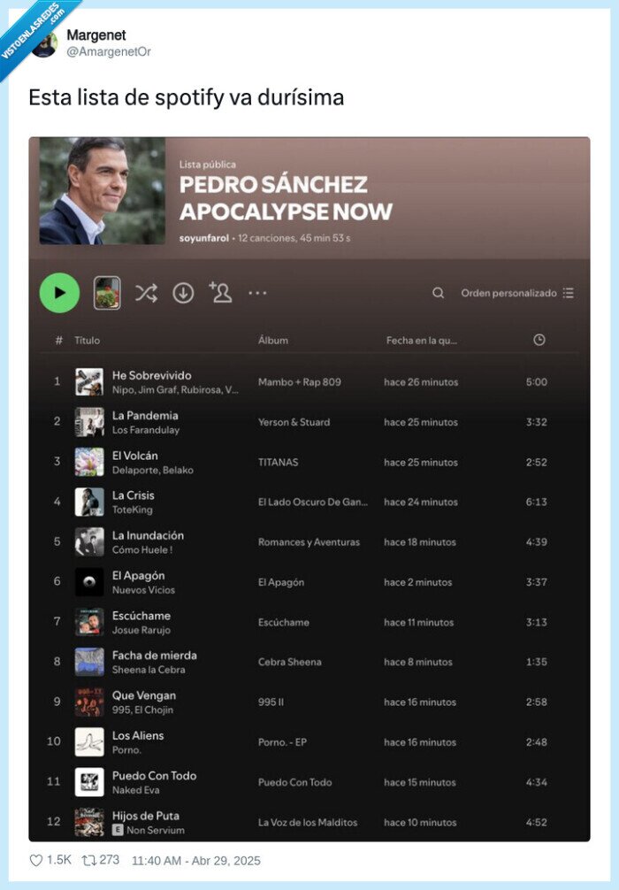 durísima,apagon,spotify,lista