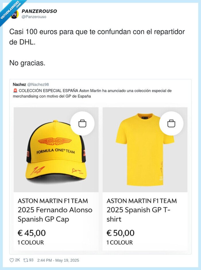 repartidor,gorra,aston martin,amarilla