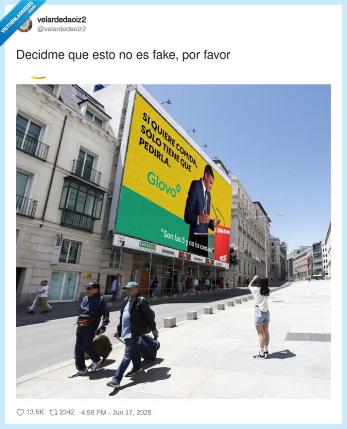pedro sanchez,comida,a las 5,glovo,cartel