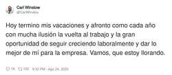 Enlace a Lo duro que es volver al trabajo, por @CarlWinslou