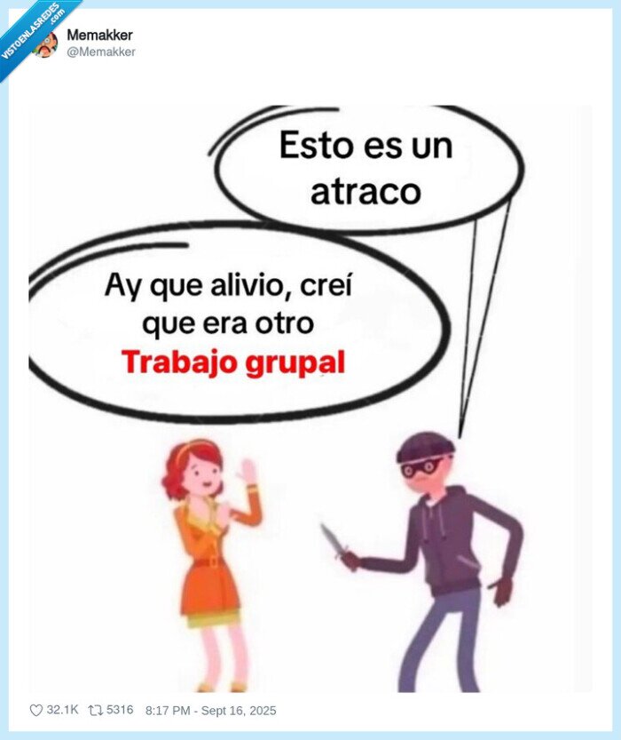 trabajo grupal,atraco,miedo,alivio