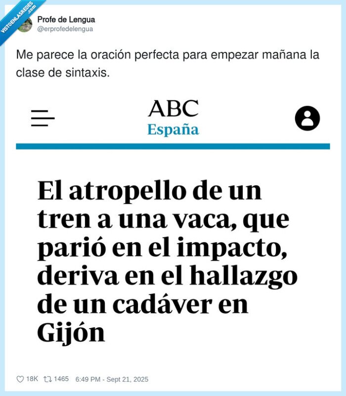 oración,perfecta,sintaxis,atropello,tren,vaca