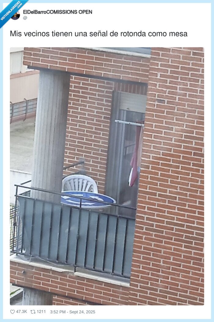 vecinos,rotonda,balcón,señal,mesa