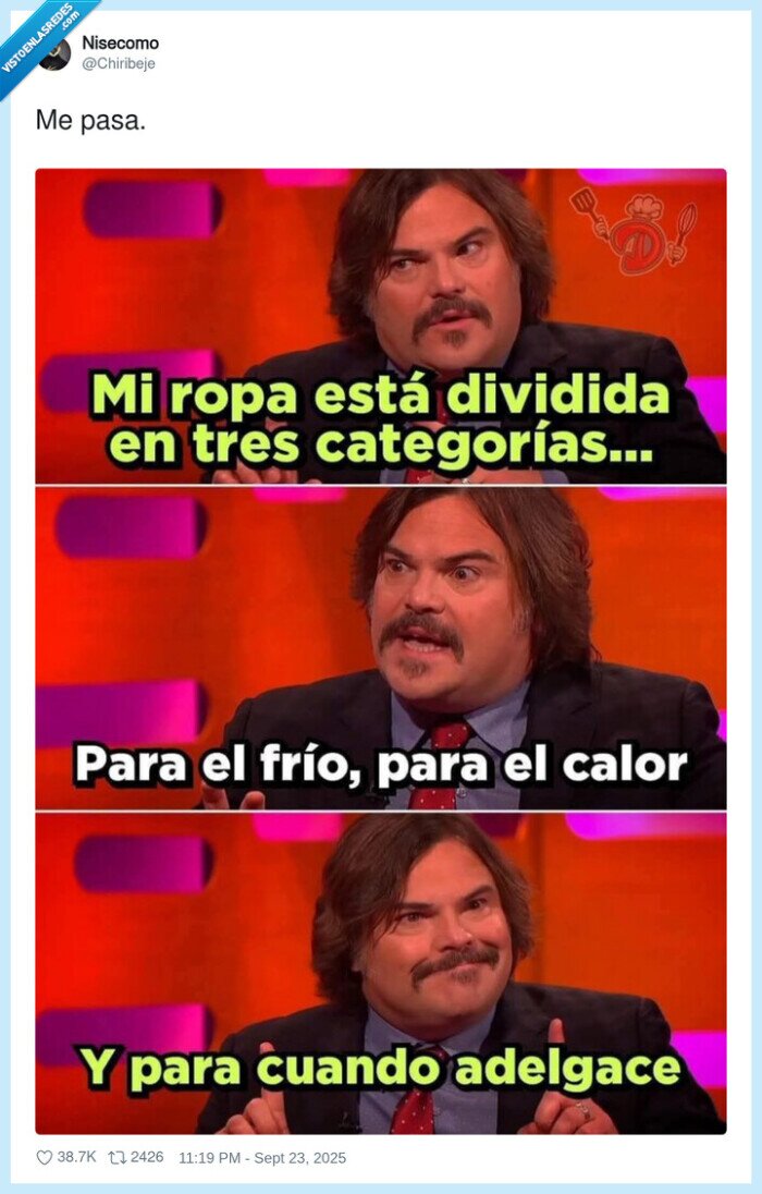 ropa,tipos,categorías,frío,calor,adelgazar,jack black