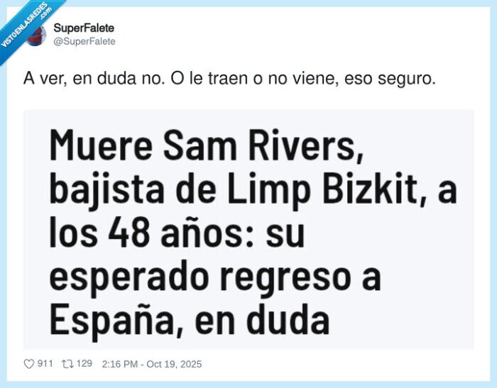 sam rivers,bajista,limp bizkit,regreso,muerto