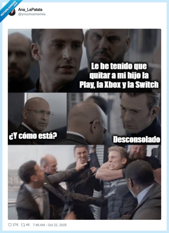 chistaco,capitan america,desconsolado,consolas